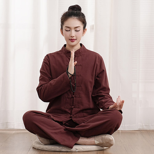 玄善男女通用居士服茶服棉麻阔腿裤中国风禅意中式唐装禅修服套装 - 图3