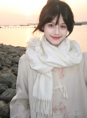 韩系ins围巾女冬季含羊绒纯色百搭高级氛围感围脖男加厚保暖学生