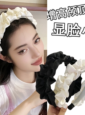 高颅顶黑色褶皱发箍女款发卡头箍
