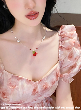 多巴胺女孩穿搭爱心彩色项链樱桃