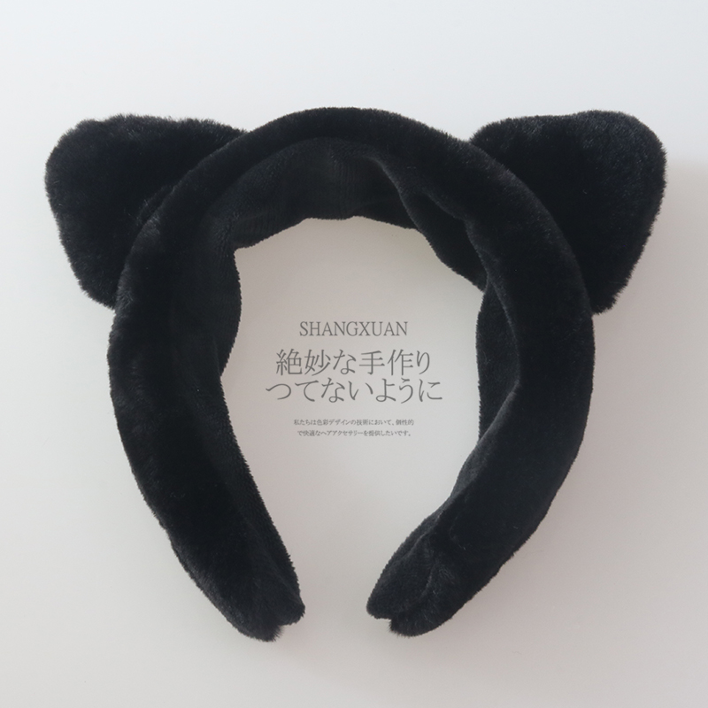 黄子韬同款猫耳朵发箍女洗脸防滑秋冬毛绒发带毛毛头箍宽可爱头饰 - 图2