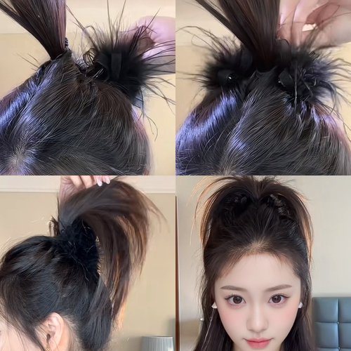 高马尾黑色羽毛抓夹女夏季后脑勺显发量发夹毛毛发卡鲨鱼夹子头饰 - 图0