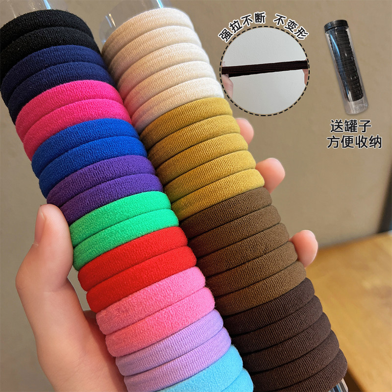 罐装女生扎头发头绳高弹力耐用发绳黑色发圈皮套橡皮筋2024年新款