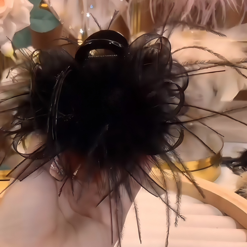 高马尾黑色羽毛抓夹女夏季后脑勺显发量发夹毛毛发卡鲨鱼夹子头饰 - 图2