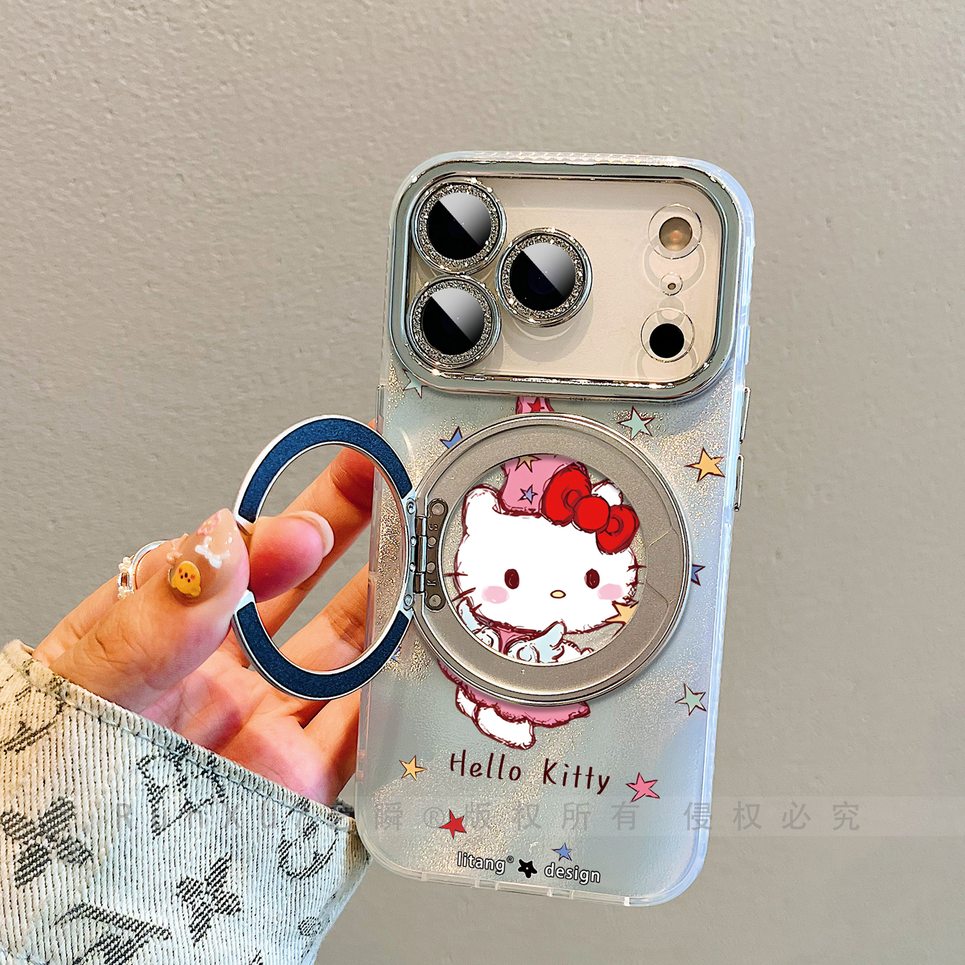 多巴胺涂鸦·魔法天使Kitty酱适用苹果17promax手机壳Air旋转支架16pro磁吸支点壳iPhone14新款可爱15p保护套 - 图3