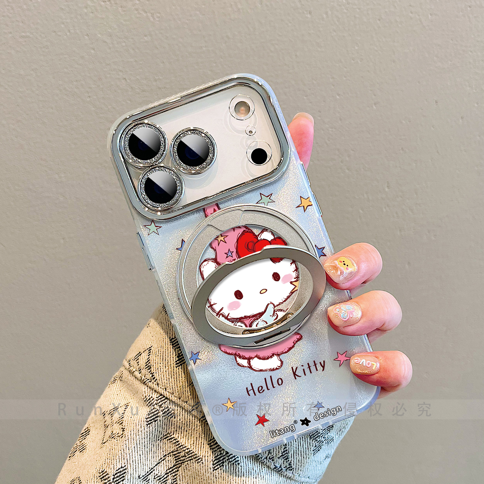 多巴胺涂鸦·魔法天使Kitty酱适用苹果17promax手机壳Air旋转支架16pro磁吸支点壳iPhone14新款可爱15p保护套 - 图2