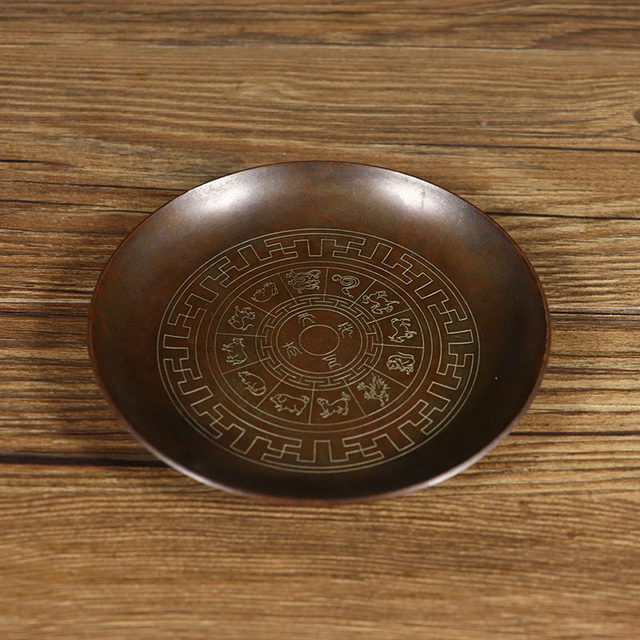 Antique antique pure copper copper twelve zodiac copper plate placement fruit plate tea tray offering plate old objects desktop ornaments