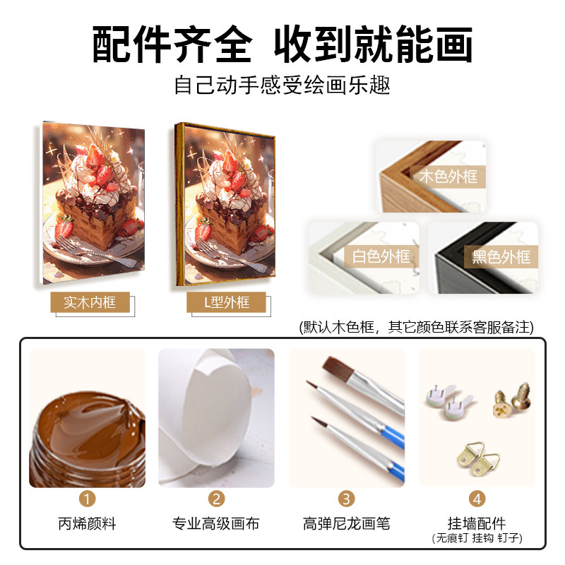 生日蛋糕礼物数字油画diy填充涂色手工手绘面包甜点油彩画装饰画