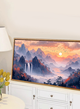 中国风高级感山水风景数字油画diy手工绘涂色填充客厅油彩装饰画