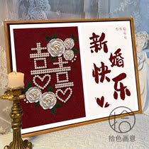Book New Wedding Happy Quartz Sand propylene Texture Painting Diy Hand Painted Rose Wedding Gift Digital Oil Painting Decoration Painting