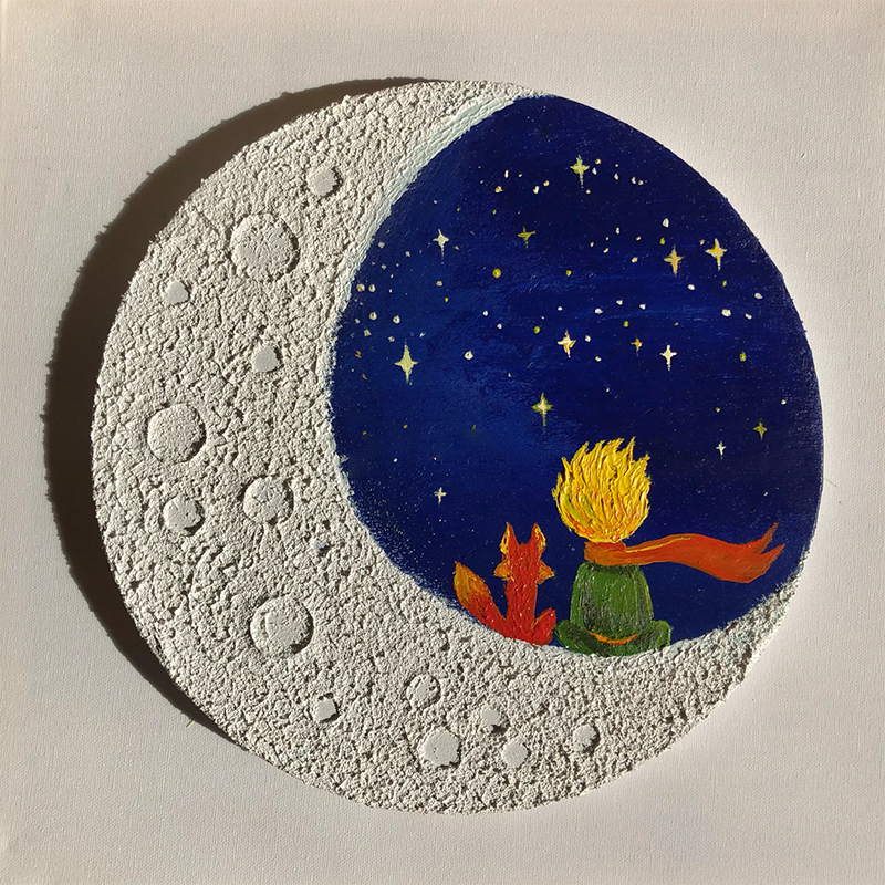 小王子玫瑰花肌理画立体丙烯diy数字油画月球填充圆形涂鸦装饰画-图3