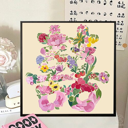 喜鹊繁花数字油画diy填充涂色手工绘龙凤双喜字订新婚礼物装饰画 - 图0