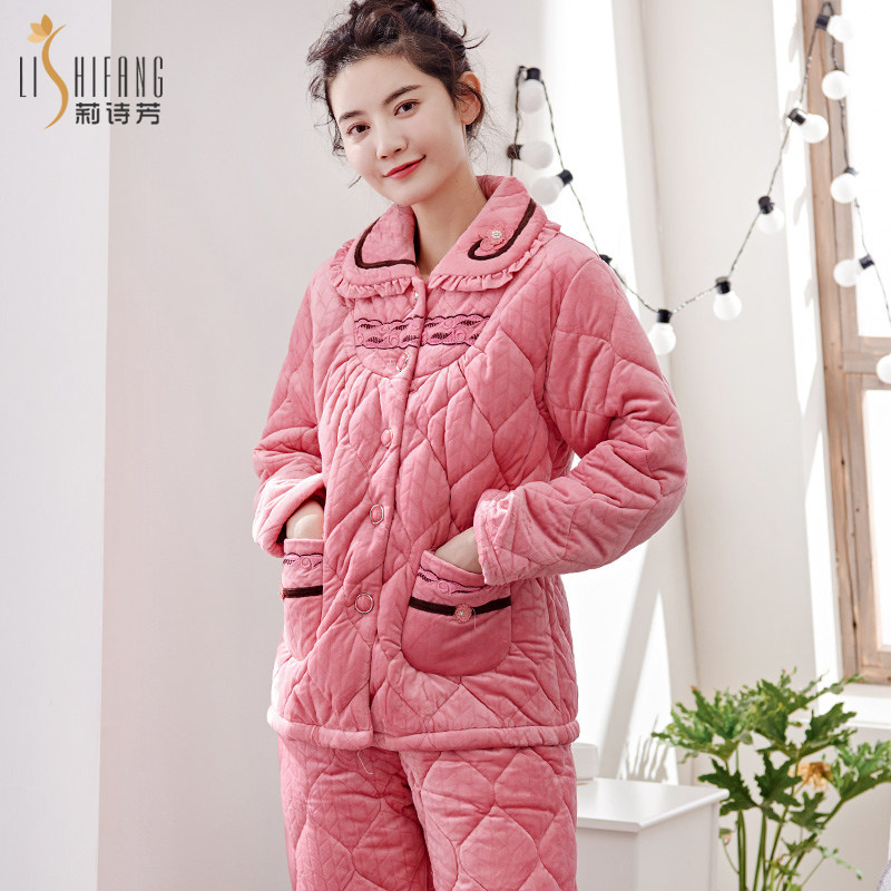 莉诗芳秋冬季三层加绒法兰绒睡衣 莉诗芳睡衣/家居服套装