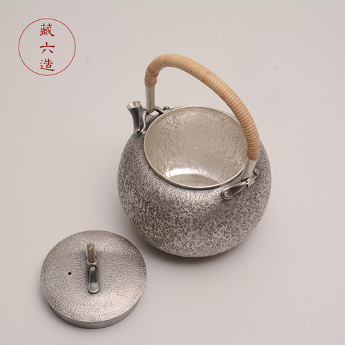 银壶 鱼子纹大号银壶 藏六造纯银999烧水泡茶壶煮茶壶纯手工银壶 - 图2