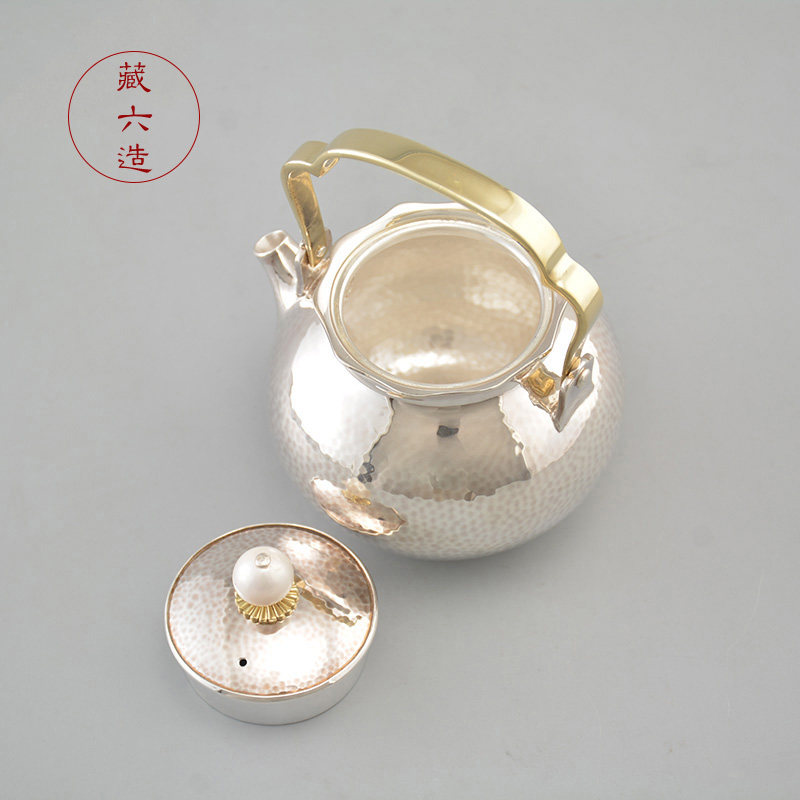 日本藏六造 鎏珠映月提梁壶 纯银999泡茶煮茶壶纯手工日本小银壶,淘宝优惠券,粉丝福利购,淘宝优惠卷