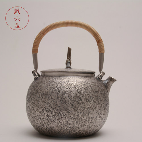 银壶 鱼子纹大号银壶 藏六造纯银999烧水泡茶壶煮茶壶纯手工银壶 - 图0