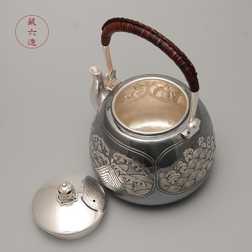 藏六造 神奈川银壶 纯手工银壶纯银999烧水壶 日本银壶 纯银茶壶 - 图3