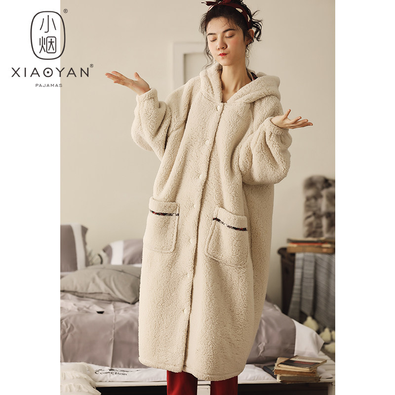 秋冬冬法兰绒加绒长款珊瑚绒睡衣 小烟睡袍/浴袍