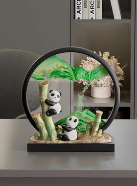 创意熊猫摆件办公桌装饰流沙画 画送老外乔迁新居礼品送朋友毕业