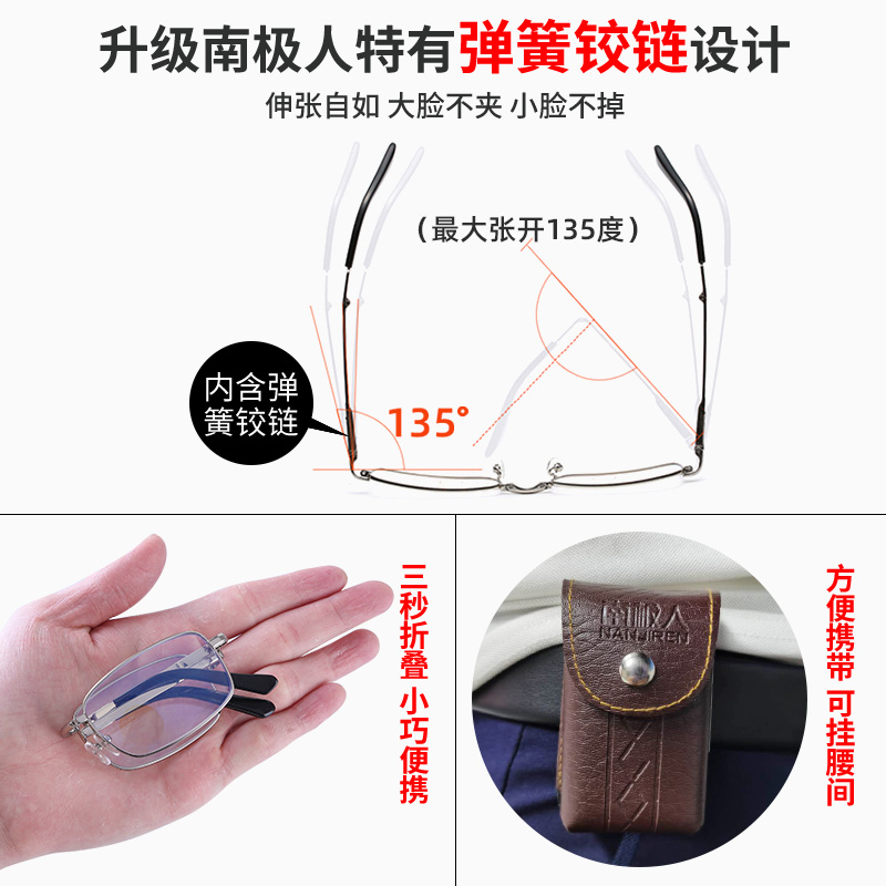 南极人眼镜旗舰店老花镜男远近两用自动调节度数高清防蓝光老人眼镜女抗疲劳便携3