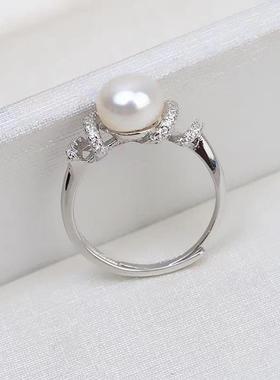 2025简约正圆淡水心音白金色淡水珍珠活口可调节馒头珍珠戒指