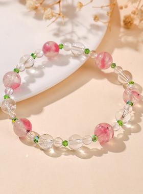 2025夏季手工蔷薇石粉水晶手链夏日清新甜美桃花玫瑰粉少女手串手