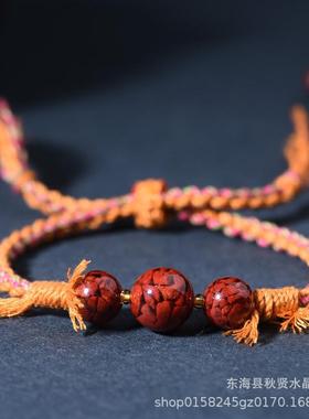 2025天然朱砂晶体砂女手工编织藏式手搓棉绳民族风简约复古手绳手
