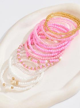 2025欧美跨境新款甜美手工编织波西米亚串珠多层米珠海星手链14件