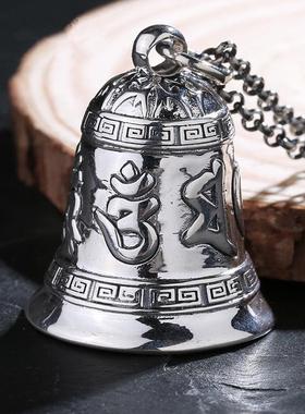 2025六字真言大号铃铛吊坠复古个性项链挂坠风铃铃铛可响藏银铃铛