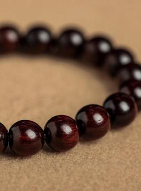 2025小叶紫檀手串情侣款手串女黑檀木檀香木手饰品和田玉顶珠