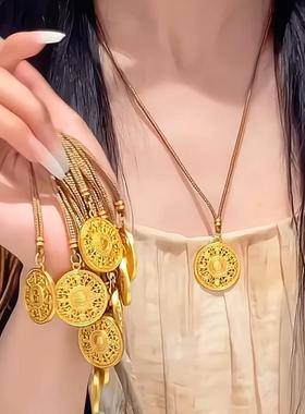 2026新款万福古法沙金八宝罗盘圆盘镂空吊坠女款转运罗盘金珠编织