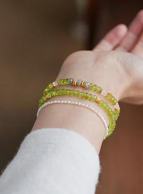 2025shannai「植宓 植意」天然橄榄石手链女绿色宝石水晶串珠叠戴