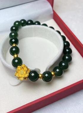 2025仿碧玉莲花手链女好运连连仿天然翡翠手串转运珠母亲节礼物送