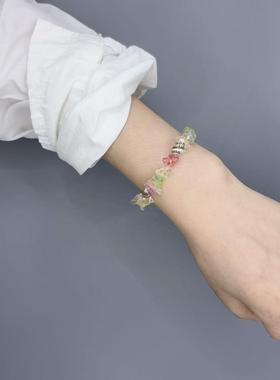 2025跨境水晶玛瑙不规则碎石龙虾扣可调节手链12色彩色石头手串贝