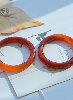 2025红玛瑙手镯女天然玉髓圆条南红镯子复古红色水晶玉髓手镯朋友