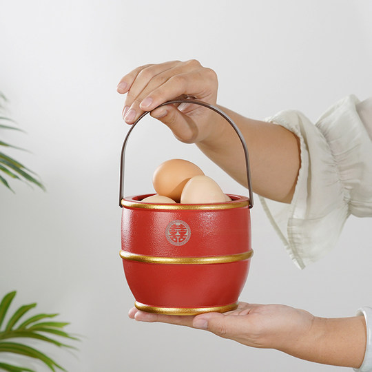 新人结婚子孙桶婚庆用品摆件婚房陶瓷子孙宝桶娘家用陪嫁红色喜桶