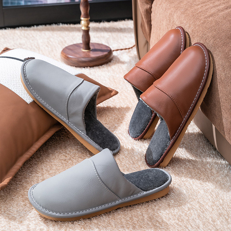 PESASRIE/柏萨尼 高档真皮棉拖鞋男女居家秋冬季室内保暖情侣棉拖,淘宝优惠券,粉丝福利购,淘宝优惠卷