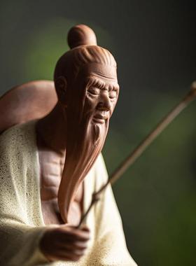 姜太公钓鱼大号陶瓷渔翁老人物摆件鱼缸假山水景微景观造景装饰品