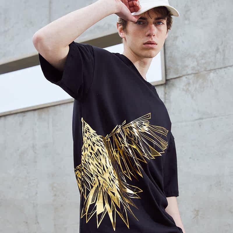 爱戏游潮牌boy短袖后背烫金夏t恤 爱戏游T恤