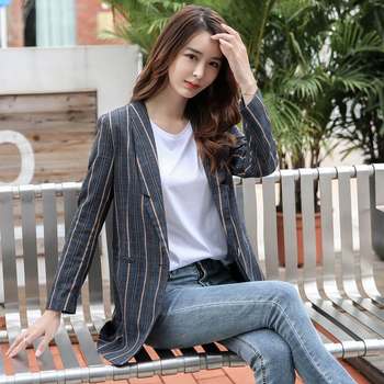 Spring and Autumn Slim Small suit Women's Casual Versatile Striped Mid-Length Suit 2023 ເສື້ອຢືດບາງໆ ໃໝ່ເພື່ອຫຼຸດອາຍຸ