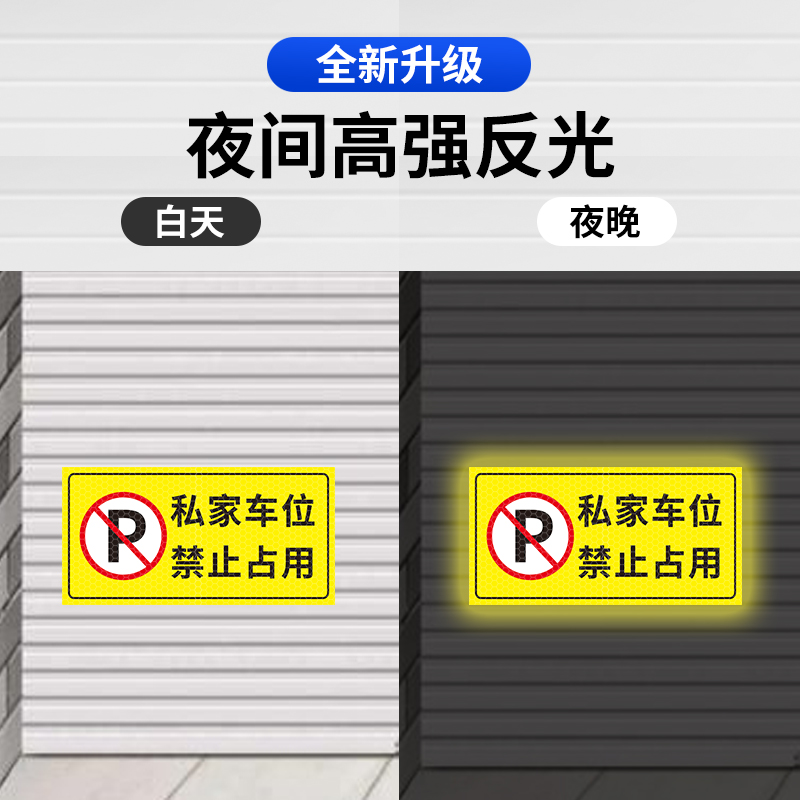 私家车位禁止占用警示牌门前严禁停车贴车库门前贴纸门口区域请勿停车库门内有车出入请勿占用反光标志贴定制-图2