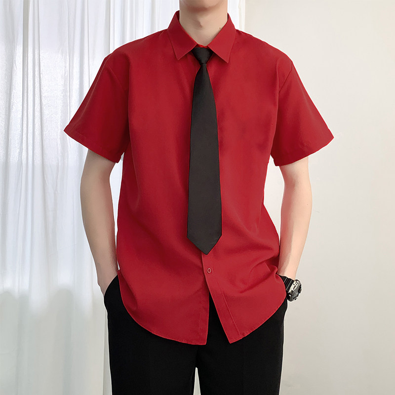 【送领带】大红色衬衫男士短袖婚礼结婚新郎伴郎兄弟团粉色男衬衣,淘宝优惠券,粉丝福利购,淘宝优惠卷