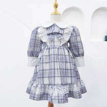 Girls dress 2023 Fall new girl Little Fragrant Wind Skirt Children Loretta Long Sleeve Plaid Princess Dress