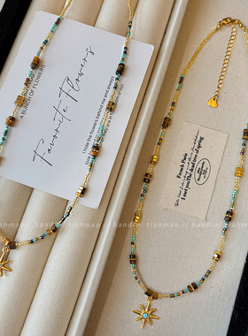 设计感星芒串珠项链女2025新款轻奢小众锁骨链时尚复古毛衣链配饰