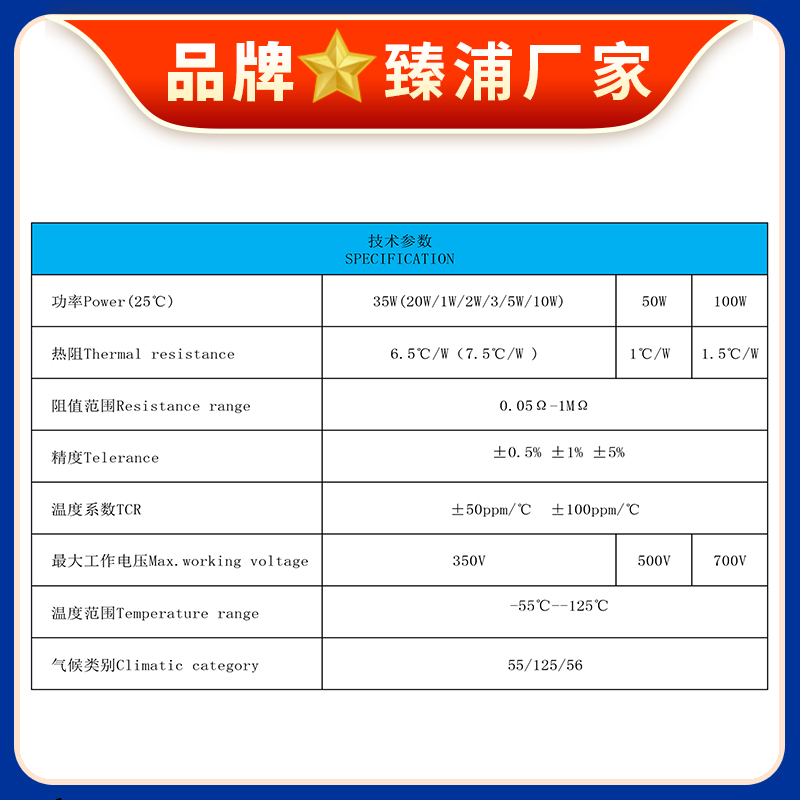 RTP精密采样厚膜无感电阻10W20W35W50W100W0.1R0.2R0.4R 0.5R毫欧 - 图2