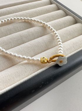 新款简约珍珠花朵手链复古轻奢百搭串珠财源滚滚古风手环闺蜜礼物