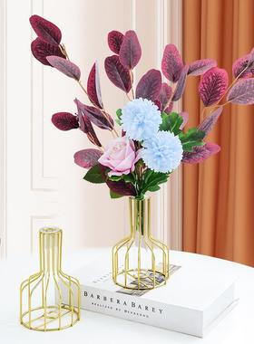 北欧简约金色电镀花器创意家居软装玻璃花瓶插花客厅书房装饰摆件