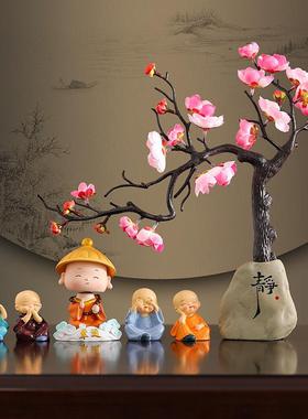 蕊杰创意腊梅中式四不和尚摆件家居装饰品工艺品客厅书房摆设饰品