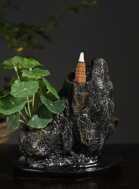 新品树脂LED灯诗意高山流水倒流香炉家居饰品摆件回流香薰炉