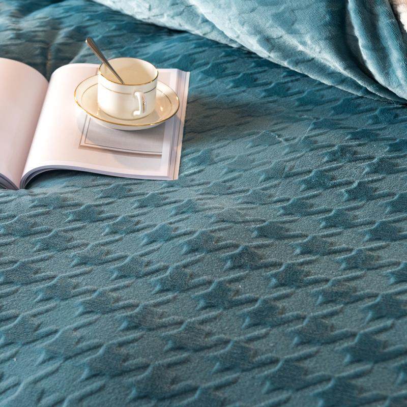 秋冬新款千鸟格立体雕花双层被套法兰绒毛毯单人双人被子定制,淘宝优惠券,粉丝福利购,淘宝优惠卷